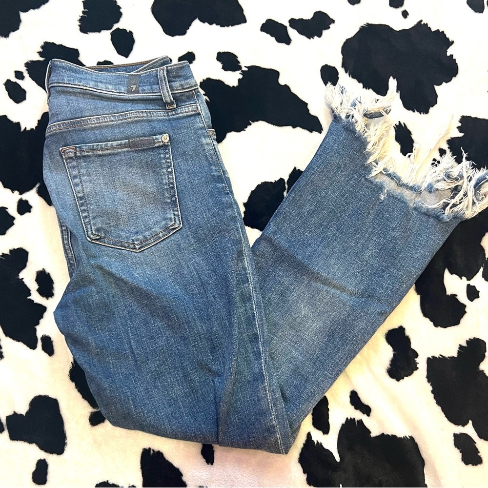 7 for all mankind distressed Ankle Jeans in Denim Blue